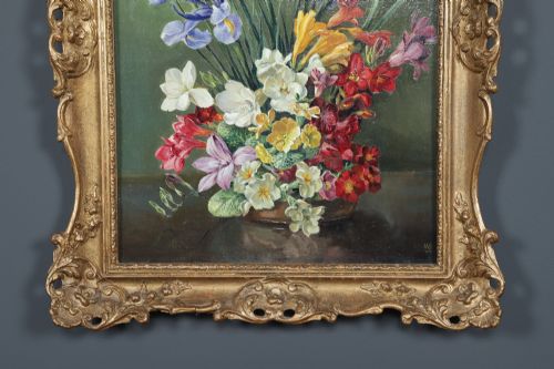 fig 3. Vintage English Oil Painting Picture of Spring Flowers by William H. Barnes (Circa 1964)