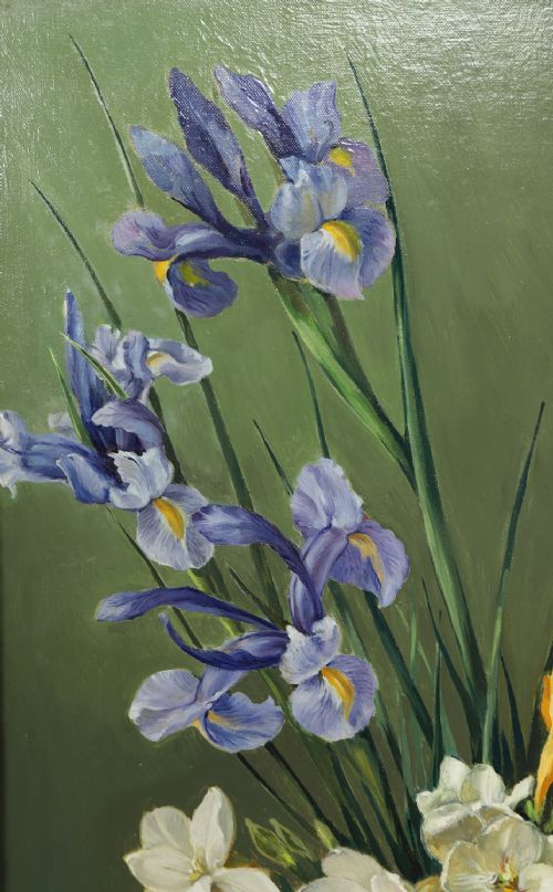 fig 7. Vintage English Oil Painting Picture of Spring Flowers by William H. Barnes (Circa 1964)