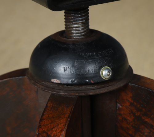 fig 5. Antique English George V Oak & Brown Leather Revolving Armless Small Office Desk Side Chair (Circa 1920) 