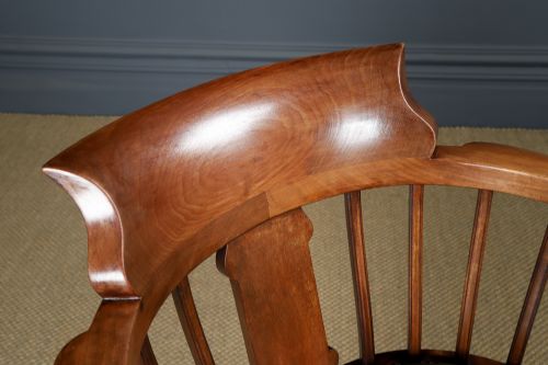fig 3. Antique English Victorian Mahogany & Green Leather Revolving Office Desk Arm Chair (Circa 1870)