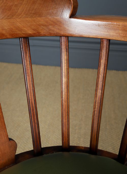 fig 5. Antique English Victorian Mahogany & Green Leather Revolving Office Desk Arm Chair (Circa 1870)