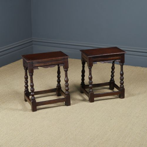 ANTIQUE ENGLISH PAIR OF 17TH CENTURY STYLE OAK JOINT STOOLS CIRCA 1880 - ADDITIONAL PHOTO 1