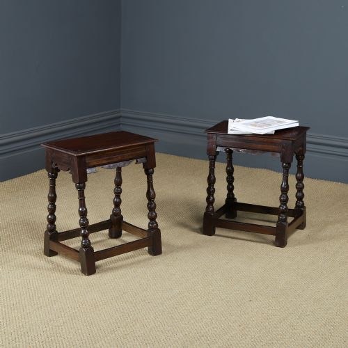 ANTIQUE ENGLISH PAIR OF 17TH CENTURY STYLE OAK JOINT STOOLS CIRCA 1880 - ADDITIONAL PHOTO 2
