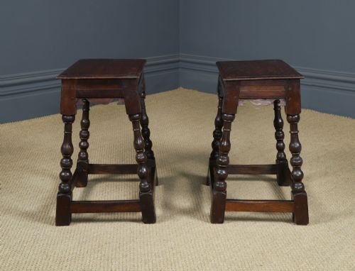 ANTIQUE ENGLISH PAIR OF 17TH CENTURY STYLE OAK JOINT STOOLS CIRCA 1880 - ADDITIONAL PHOTO 3