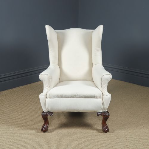 ANTIQUE ENGLISH GEORGIAN CHIPPENDALE STYLE MAHOGANY WINGBACK CHAIR ARMCHAIR TO CALICO STAGE CIRCA 1860 - ADDITIONAL PHOTO 1