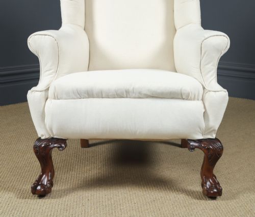 ANTIQUE ENGLISH GEORGIAN CHIPPENDALE STYLE MAHOGANY WINGBACK CHAIR ARMCHAIR TO CALICO STAGE CIRCA 1860 - ADDITIONAL PHOTO 2