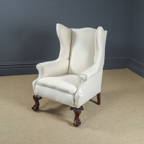 ANTIQUE ENGLISH GEORGIAN CHIPPENDALE STYLE MAHOGANY WINGBACK CHAIR ARMCHAIR TO CALICO STAGE CIRCA 1860 - ADDITIONAL PHOTO 3