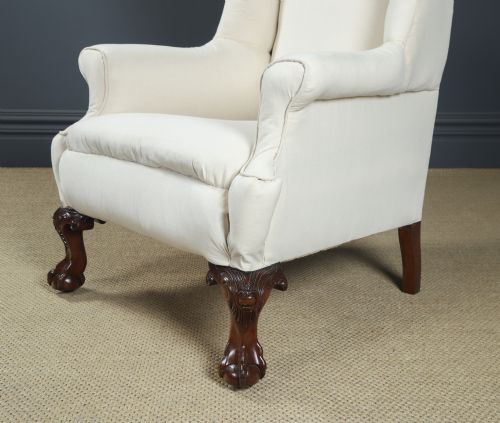 ANTIQUE ENGLISH GEORGIAN CHIPPENDALE STYLE MAHOGANY WINGBACK CHAIR ARMCHAIR TO CALICO STAGE CIRCA 1860 - ADDITIONAL PHOTO 5