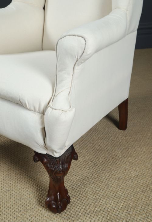 ANTIQUE ENGLISH GEORGIAN CHIPPENDALE STYLE MAHOGANY WINGBACK CHAIR ARMCHAIR TO CALICO STAGE CIRCA 1860 - ADDITIONAL PHOTO 8