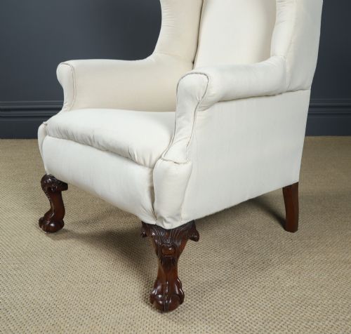 ANTIQUE ENGLISH GEORGIAN CHIPPENDALE STYLE MAHOGANY WINGBACK CHAIR ARMCHAIR TO CALICO STAGE CIRCA 1860 - ADDITIONAL PHOTO 11