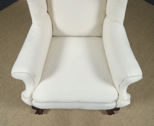 ANTIQUE ENGLISH GEORGIAN CHIPPENDALE STYLE MAHOGANY WINGBACK CHAIR ARMCHAIR TO CALICO STAGE CIRCA 1860 - ADDITIONAL PHOTO 12