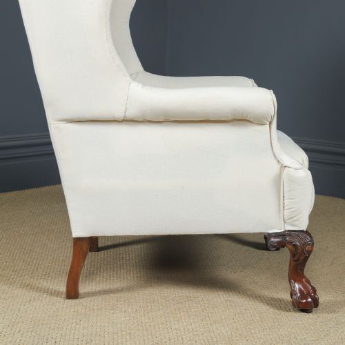 ANTIQUE ENGLISH GEORGIAN CHIPPENDALE STYLE MAHOGANY WINGBACK CHAIR ARMCHAIR TO CALICO STAGE CIRCA 1860 - ADDITIONAL PHOTO 15