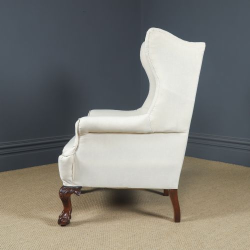 ANTIQUE ENGLISH GEORGIAN CHIPPENDALE STYLE MAHOGANY WINGBACK CHAIR ARMCHAIR TO CALICO STAGE CIRCA 1860 - ADDITIONAL PHOTO 16