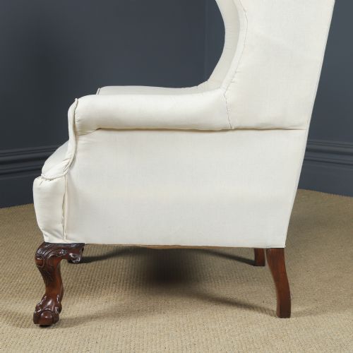 ANTIQUE ENGLISH GEORGIAN CHIPPENDALE STYLE MAHOGANY WINGBACK CHAIR ARMCHAIR TO CALICO STAGE CIRCA 1860 - ADDITIONAL PHOTO 17