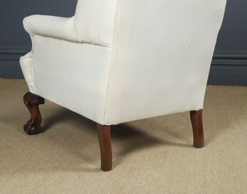 ANTIQUE ENGLISH GEORGIAN CHIPPENDALE STYLE MAHOGANY WINGBACK CHAIR ARMCHAIR TO CALICO STAGE CIRCA 1860 - ADDITIONAL PHOTO 20