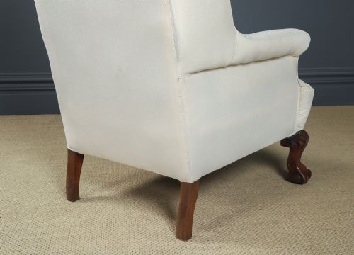 ANTIQUE ENGLISH GEORGIAN CHIPPENDALE STYLE MAHOGANY WINGBACK CHAIR ARMCHAIR TO CALICO STAGE CIRCA 1860 - ADDITIONAL PHOTO 22