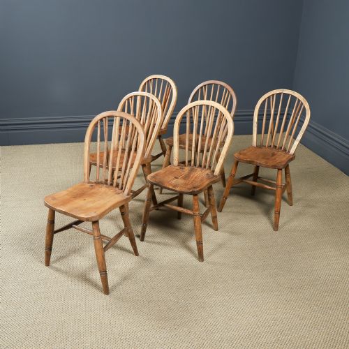fig 3. Antique Set of 6 Six Victorian Ash & Elm Windsor Stick & Hoop Back Kitchen Chairs (Circa 1890) 