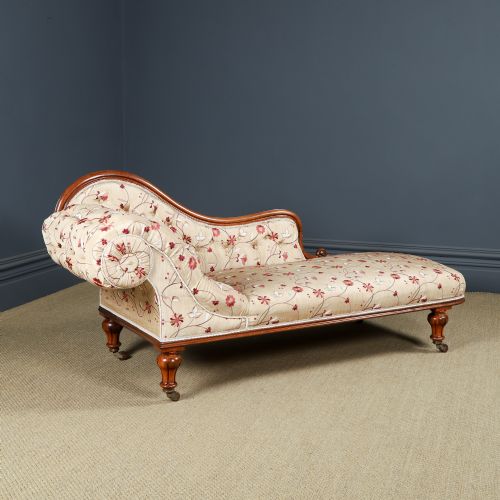 ANTIQUE ENGLISH VICTORIAN ROSEWOOD UPHOLSTERED CHAISE LONGUE DAY BED SETTEE COUCH BY H GOODALL SONS OF NEWCASTLE CIRCA 1860 - ADDITIONAL PHOTO 1