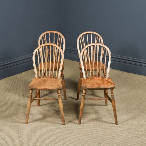 fig 1. Antique Set of 4 Four Victorian Ash & Elm Windsor Stick & Hoop Back Kitchen Chairs (Circa 1890)