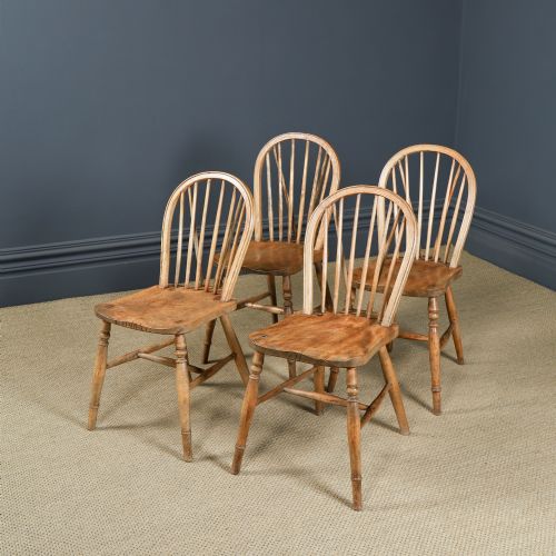 fig 2. Antique Set of 4 Four Victorian Ash & Elm Windsor Stick & Hoop Back Kitchen Chairs (Circa 1890)