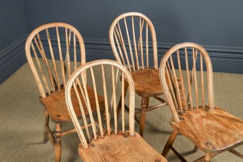 fig 3. Antique Set of 4 Four Victorian Ash & Elm Windsor Stick & Hoop Back Kitchen Chairs (Circa 1890)
