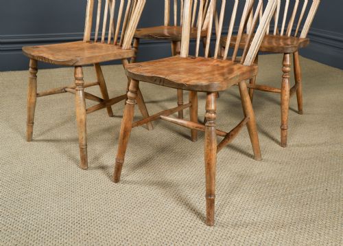 fig 4. Antique Set of 4 Four Victorian Ash & Elm Windsor Stick & Hoop Back Kitchen Chairs (Circa 1890)