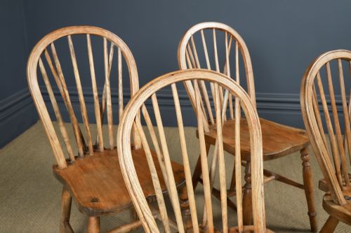 fig 5. Antique Set of 4 Four Victorian Ash & Elm Windsor Stick & Hoop Back Kitchen Chairs (Circa 1890)