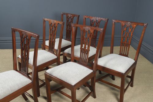 ANTIQUE ENGLISH SET OF SIX 6 CHIPPENDALE STYLE GOTHIC NEO CLASSICAL MAHOGANY DINING CHAIRS CIRCA 1890 - ADDITIONAL PHOTO 1