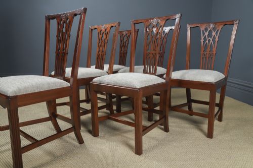 ANTIQUE ENGLISH SET OF SIX 6 CHIPPENDALE STYLE GOTHIC NEO CLASSICAL MAHOGANY DINING CHAIRS CIRCA 1890 - ADDITIONAL PHOTO 3