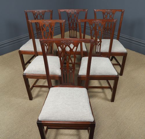 ANTIQUE ENGLISH SET OF SIX 6 CHIPPENDALE STYLE GOTHIC NEO CLASSICAL MAHOGANY DINING CHAIRS CIRCA 1890 - ADDITIONAL PHOTO 5