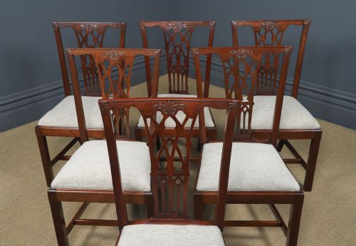 ANTIQUE ENGLISH SET OF SIX 6 CHIPPENDALE STYLE GOTHIC NEO CLASSICAL MAHOGANY DINING CHAIRS CIRCA 1890 - ADDITIONAL PHOTO 6