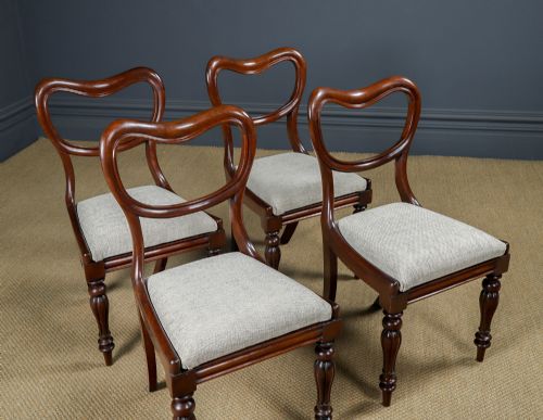 fig 1. Antique English Victorian Set of Four 4 Mahogany Kidney Back Balloon Dining Chairs (Circa 1860)
