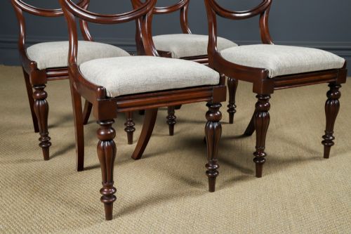 fig 3. Antique English Victorian Set of Four 4 Mahogany Kidney Back Balloon Dining Chairs (Circa 1860)
