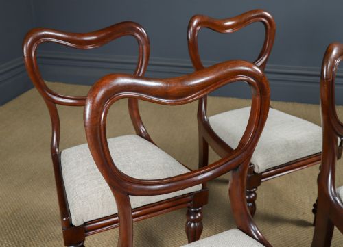 fig 4. Antique English Victorian Set of Four 4 Mahogany Kidney Back Balloon Dining Chairs (Circa 1860)
