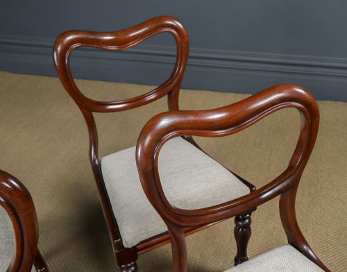 fig 6. Antique English Victorian Set of Four 4 Mahogany Kidney Back Balloon Dining Chairs (Circa 1860)
