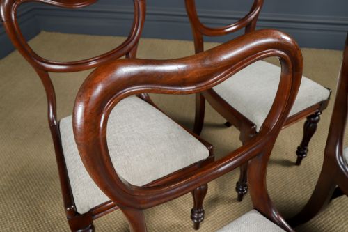 fig 7. Antique English Victorian Set of Four 4 Mahogany Kidney Back Balloon Dining Chairs (Circa 1860)
