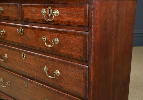 SMALL ANTIQUE ENGLISH GEORGIAN OAK MAHOGANY CROSSBANDED BACHELORS CHEST OF DRAWERS CIRCA 1780 - ADDITIONAL PHOTO 13