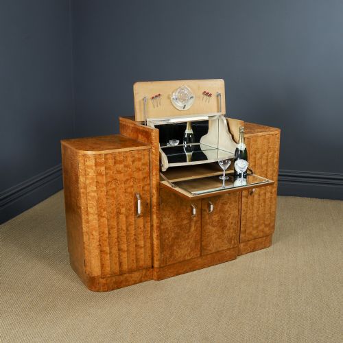 ANTIQUE ENGLISH ART DECO SATINWOOD ELECTRIC COCKTAIL DRINKS CABINET SIDEBOARD BY HARRY LOU EPSTEIN CIRCA 1930 - ADDITIONAL PHOTO 1