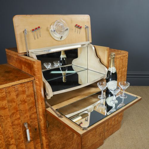 ANTIQUE ENGLISH ART DECO SATINWOOD ELECTRIC COCKTAIL DRINKS CABINET SIDEBOARD BY HARRY LOU EPSTEIN CIRCA 1930 - ADDITIONAL PHOTO 3