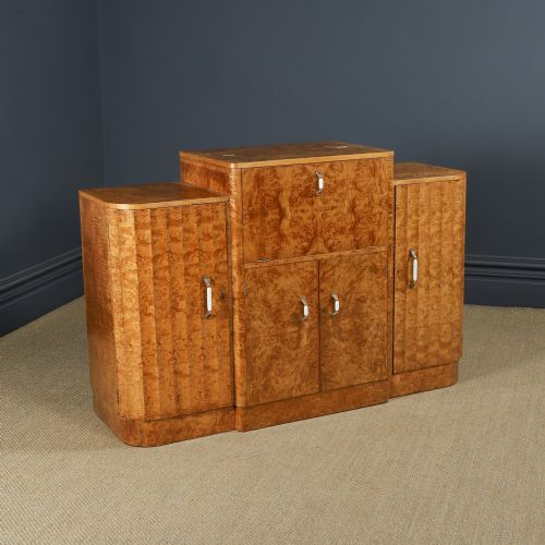 ANTIQUE ENGLISH ART DECO SATINWOOD ELECTRIC COCKTAIL DRINKS CABINET SIDEBOARD BY HARRY LOU EPSTEIN CIRCA 1930