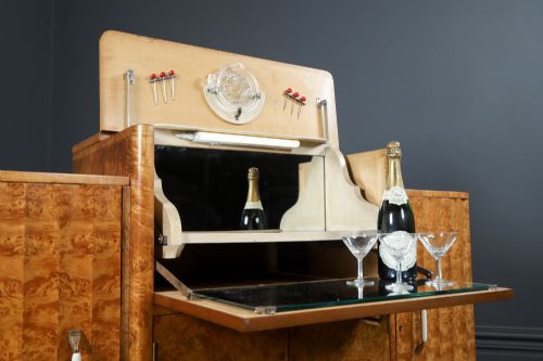 ANTIQUE ENGLISH ART DECO SATINWOOD ELECTRIC COCKTAIL DRINKS CABINET SIDEBOARD BY HARRY LOU EPSTEIN CIRCA 1930 - ADDITIONAL PHOTO 19