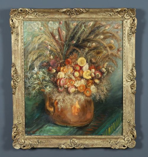 LARGE MID CENTURY BELGIUM IMPRESSIONIST OIL PAINTING PICTURE OF A FLORAL DISPLAY BY AMILE COPPIETERS CIRCA 1961 - ADDITIONAL PHOTO 1