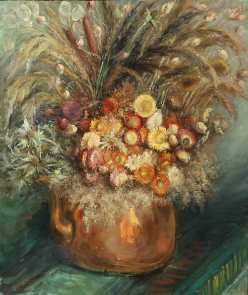 LARGE MID CENTURY BELGIUM IMPRESSIONIST OIL PAINTING PICTURE OF A FLORAL DISPLAY BY AMILE COPPIETERS CIRCA 1961 - ADDITIONAL PHOTO 3