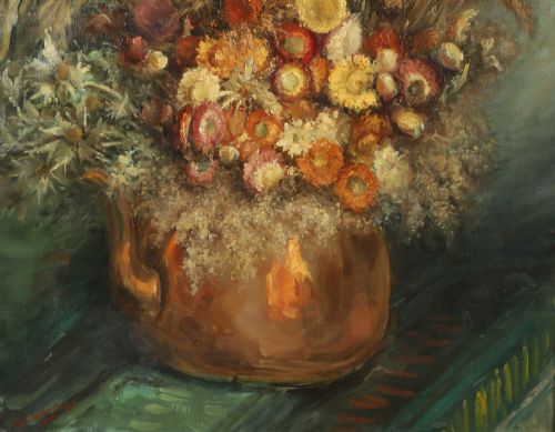 LARGE MID CENTURY BELGIUM IMPRESSIONIST OIL PAINTING PICTURE OF A FLORAL DISPLAY BY AMILE COPPIETERS CIRCA 1961 - ADDITIONAL PHOTO 8
