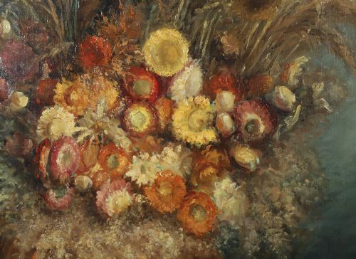 LARGE MID CENTURY BELGIUM IMPRESSIONIST OIL PAINTING PICTURE OF A FLORAL DISPLAY BY AMILE COPPIETERS CIRCA 1961 - ADDITIONAL PHOTO 11