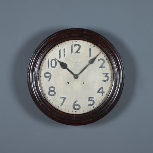 LARGE ANTIQUE JAPANESE 20 MAHOGANY TRADEMARK RAILWAY STATION SCHOOL WALL CLOCK CHIMING STRIKING