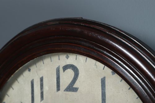 LARGE ANTIQUE JAPANESE 20 MAHOGANY TRADEMARK RAILWAY STATION SCHOOL WALL CLOCK CHIMING STRIKING - ADDITIONAL PHOTO 3