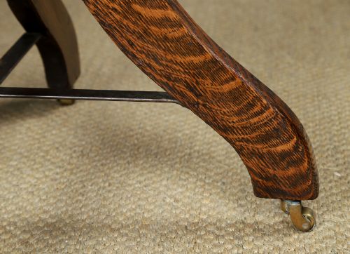fig 6. Antique English George V Oak & Green Leather Revolving Armless Small Office Desk Side Chair (Circa 1920)