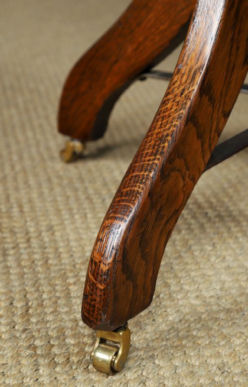 Antique English George V Oak & Green Leather Revolving Armless Small Office Desk Side Chair (Circa 1920) View VIII