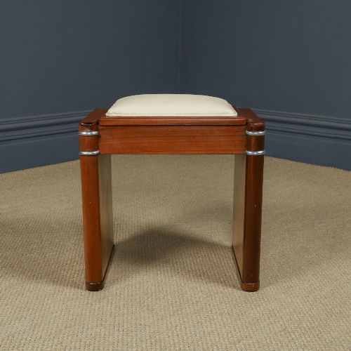 ANTIQUE ENGLISH ART DECO RECTANGULAR WALNUT LEATHER CREAM DRESSING TABLE STOOL PIANO STOOL CIRCA 1930 - ADDITIONAL PHOTO 6